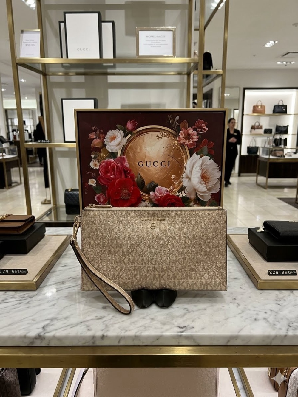 Michael Kors Beige/Rose Gold Signature Wristlet Pouch